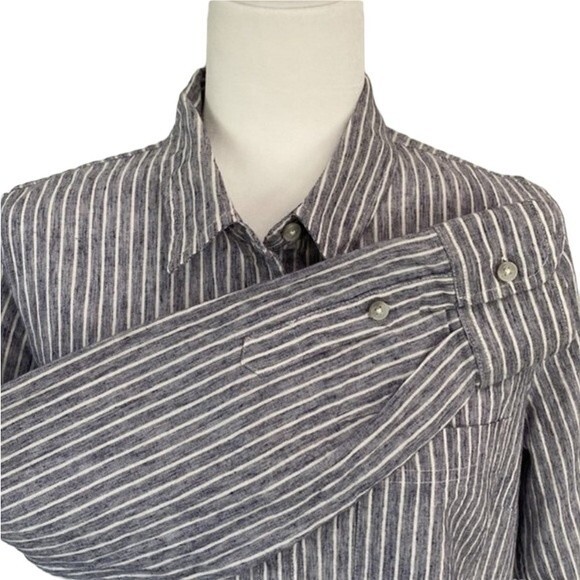 Lucky Brand Striped Button Up Tunic Shirt Long Sleeve Cotton Chest Pocket - Picture 9 of 16